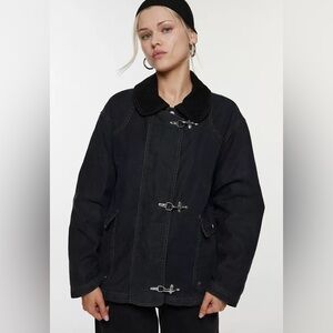BDG Charles Canvas Duffle Jacket Black Small Oversized Chore Barn Toggle Jacket